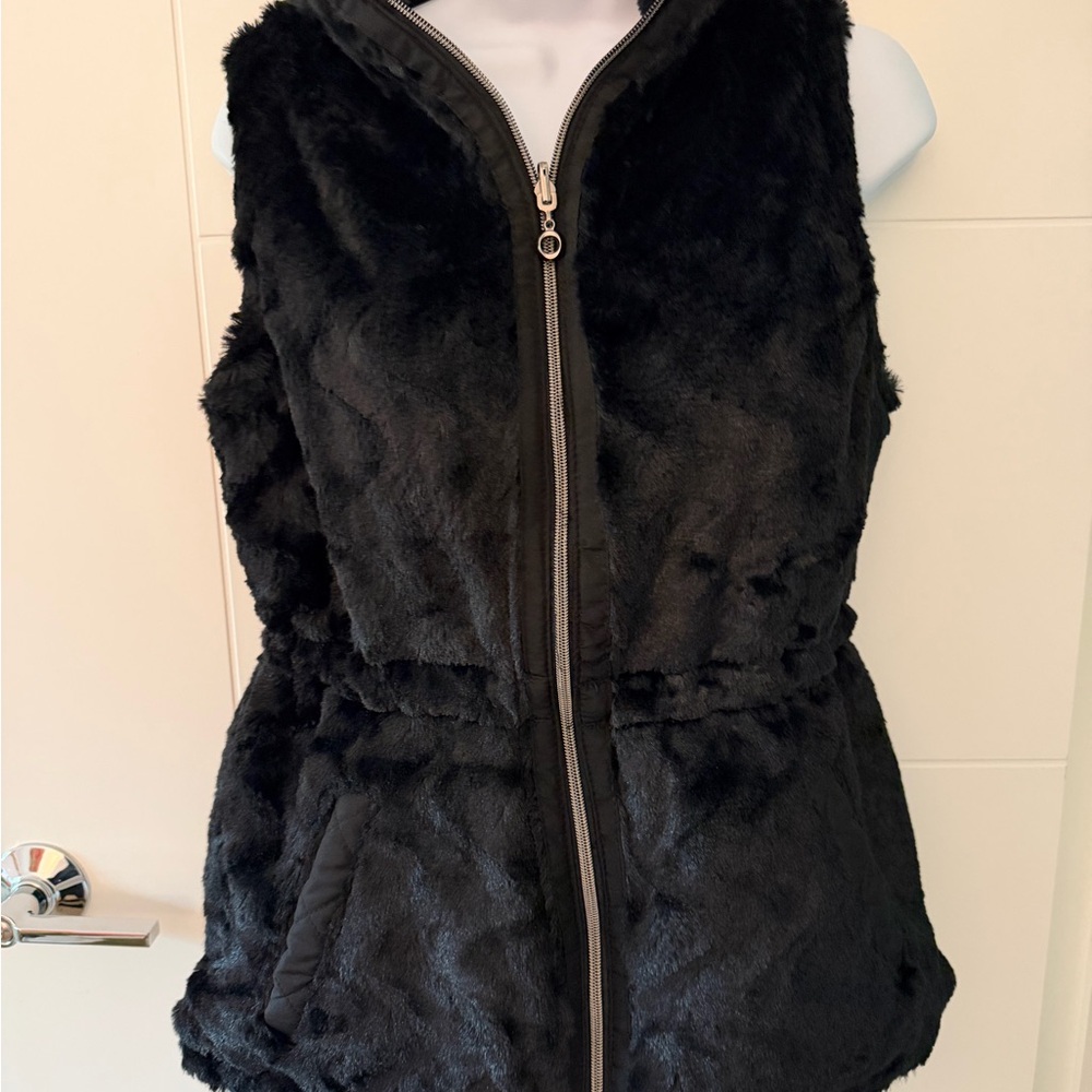 Women's Black Faux Fur Reversible Vest